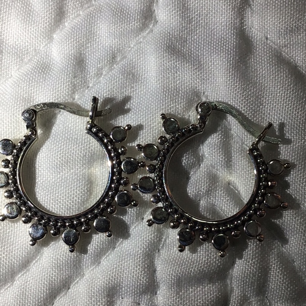Tiny Sterling Hoops with 9 Starbursts